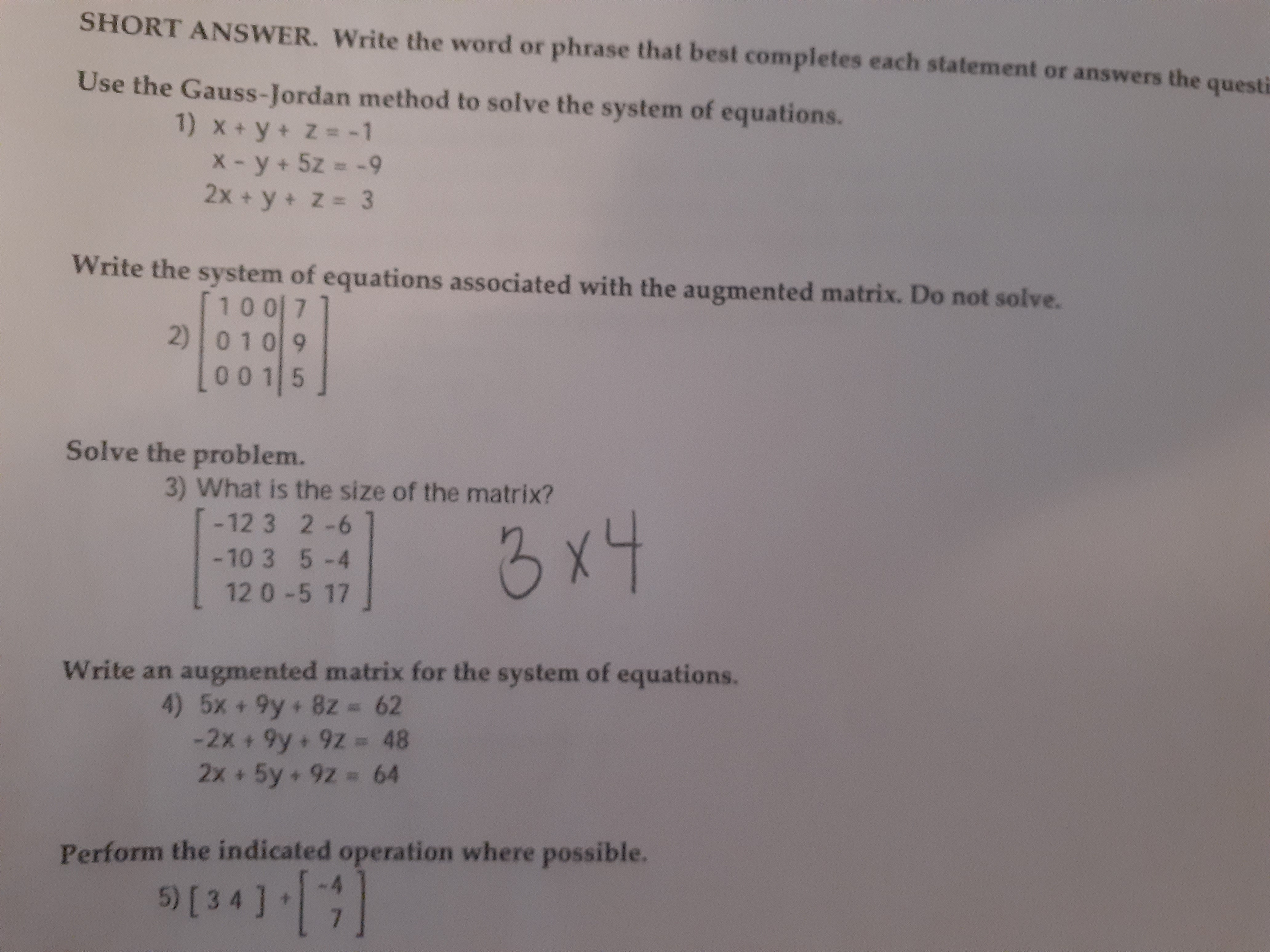 3x4 system of equations solver