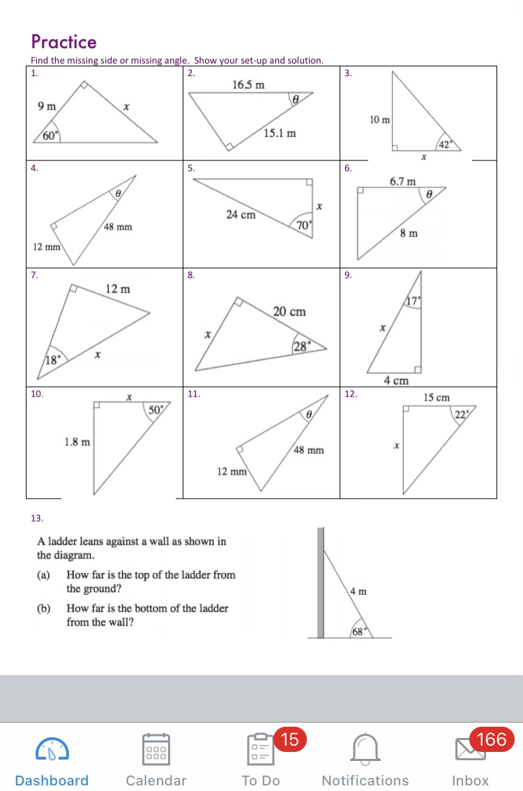 Answered: Practice Find the missing side or  bartleby Within Find The Missing Angle Worksheet