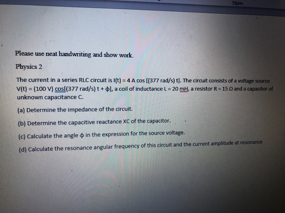 Answered The Current In A Series Rlc Circuit Is Bartleby