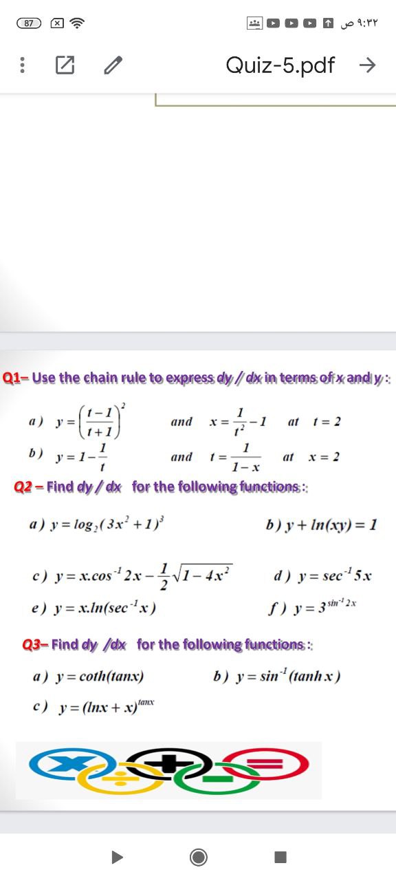 Answered Q1 Use The Chain Rule To Express Dy Bartleby