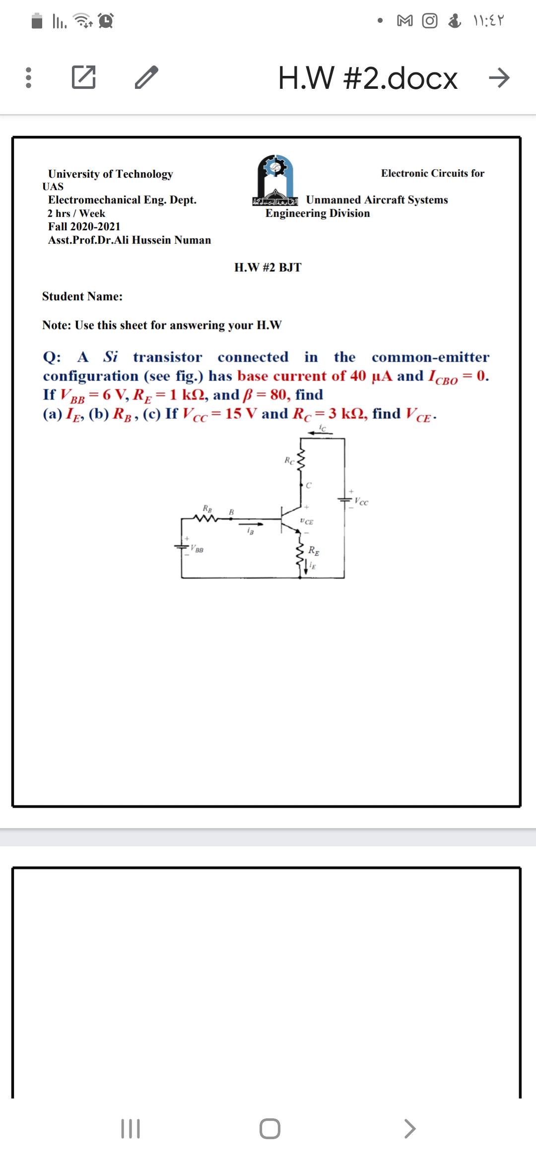 Answered H W 2 Bjt Student Name Note Use This Bartleby