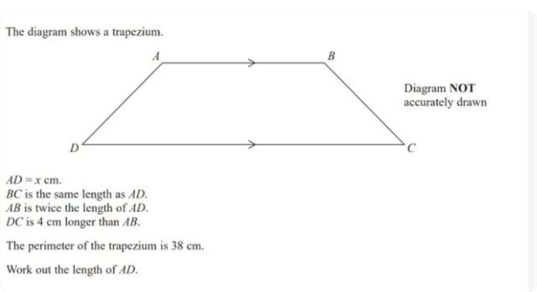 Answered: The diagram shows a trapezium. A… | bartleby