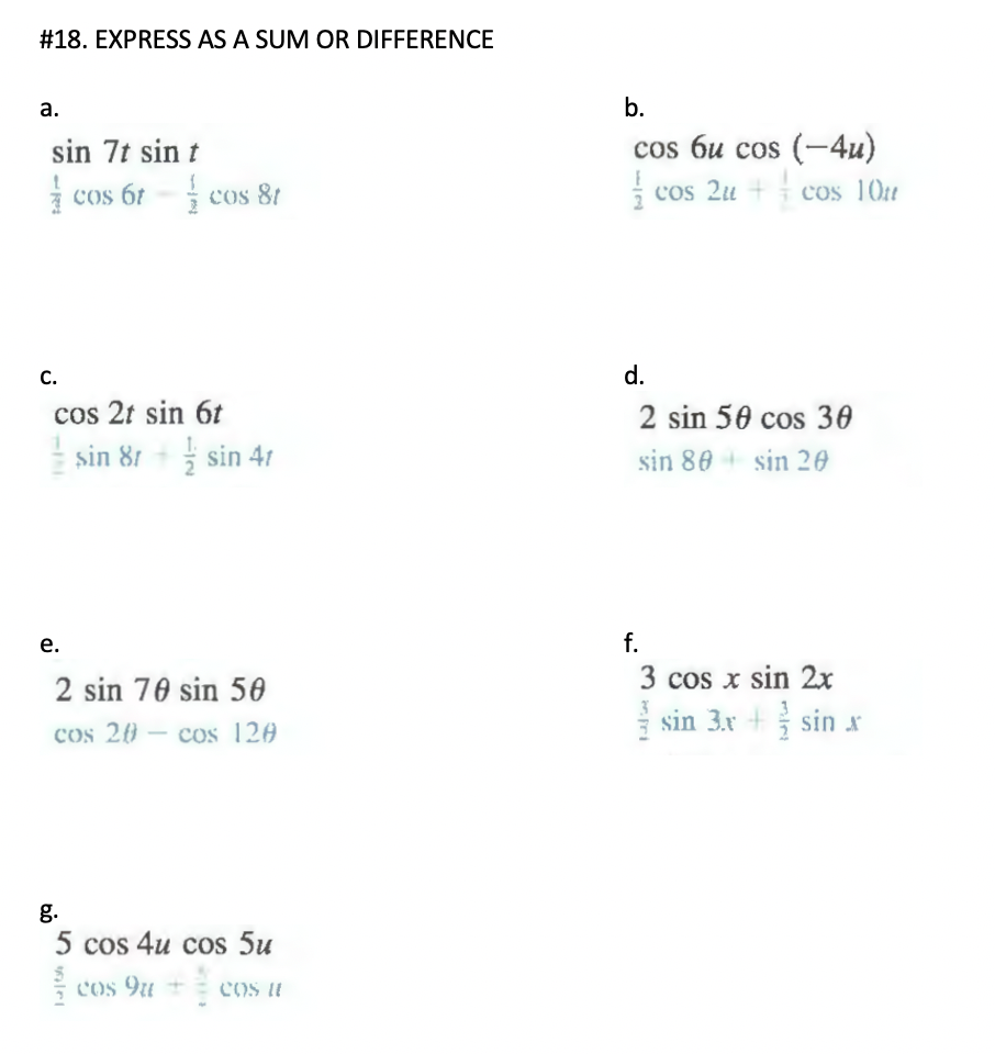 Answered 18 Express As A Sum Or Difference A Bartleby