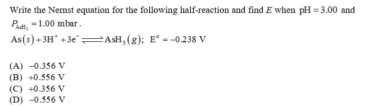 Answered Write The Nernst Equation For The Bartleby