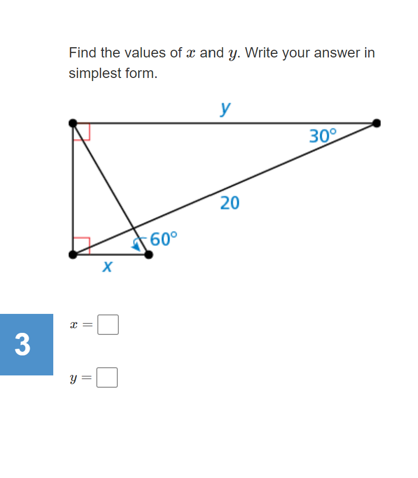 Answered: Find the values of x and y. Write your… | bartleby