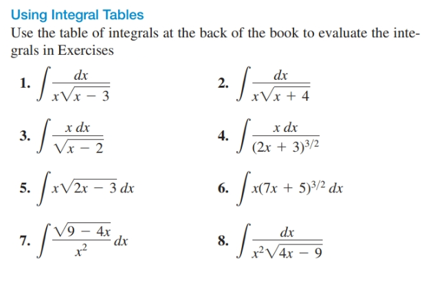 Answered: Using Integral Tables Use the table of… | bartleby