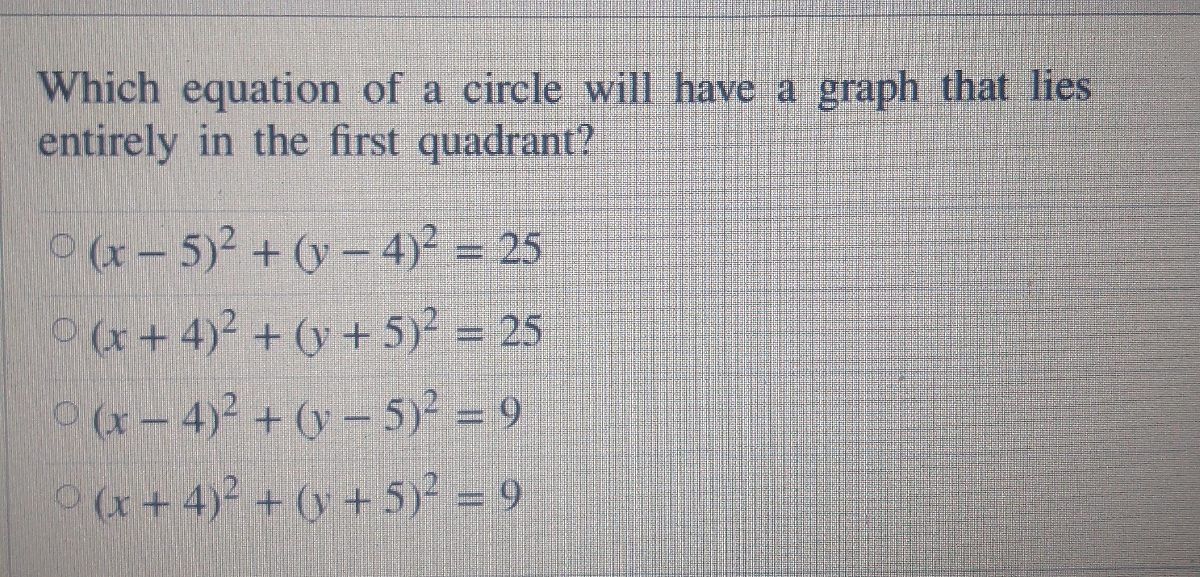 Answered Which Equation Of A Circle Will Have A Bartleby