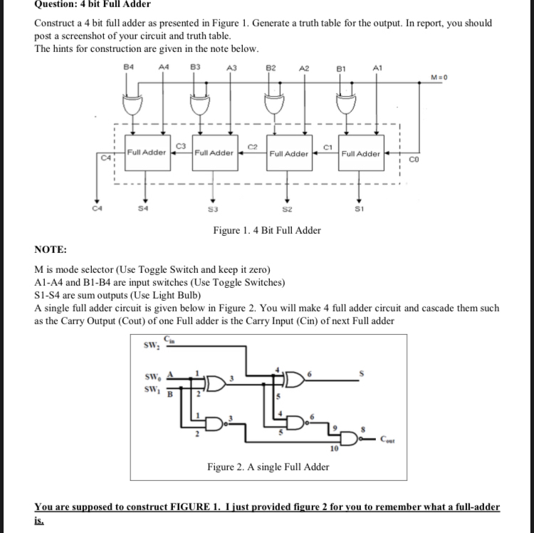 Answered: Construct a 4 bit full adder as… | bartleby