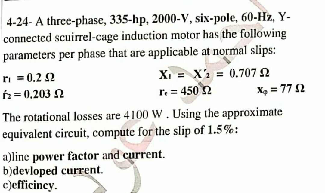 Answered 4 24 A Three Phase 335 Hp 2000 V Bartleby