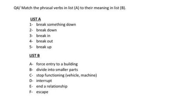 Answered Q4 Match The Phrasal Verbs In List A Bartleby