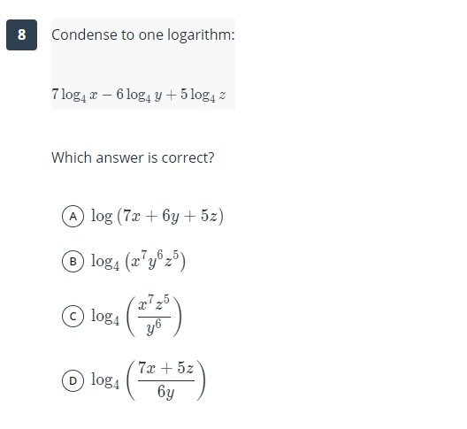 Answered Condense To One Logarithm 7 Log Ae 6 Bartleby