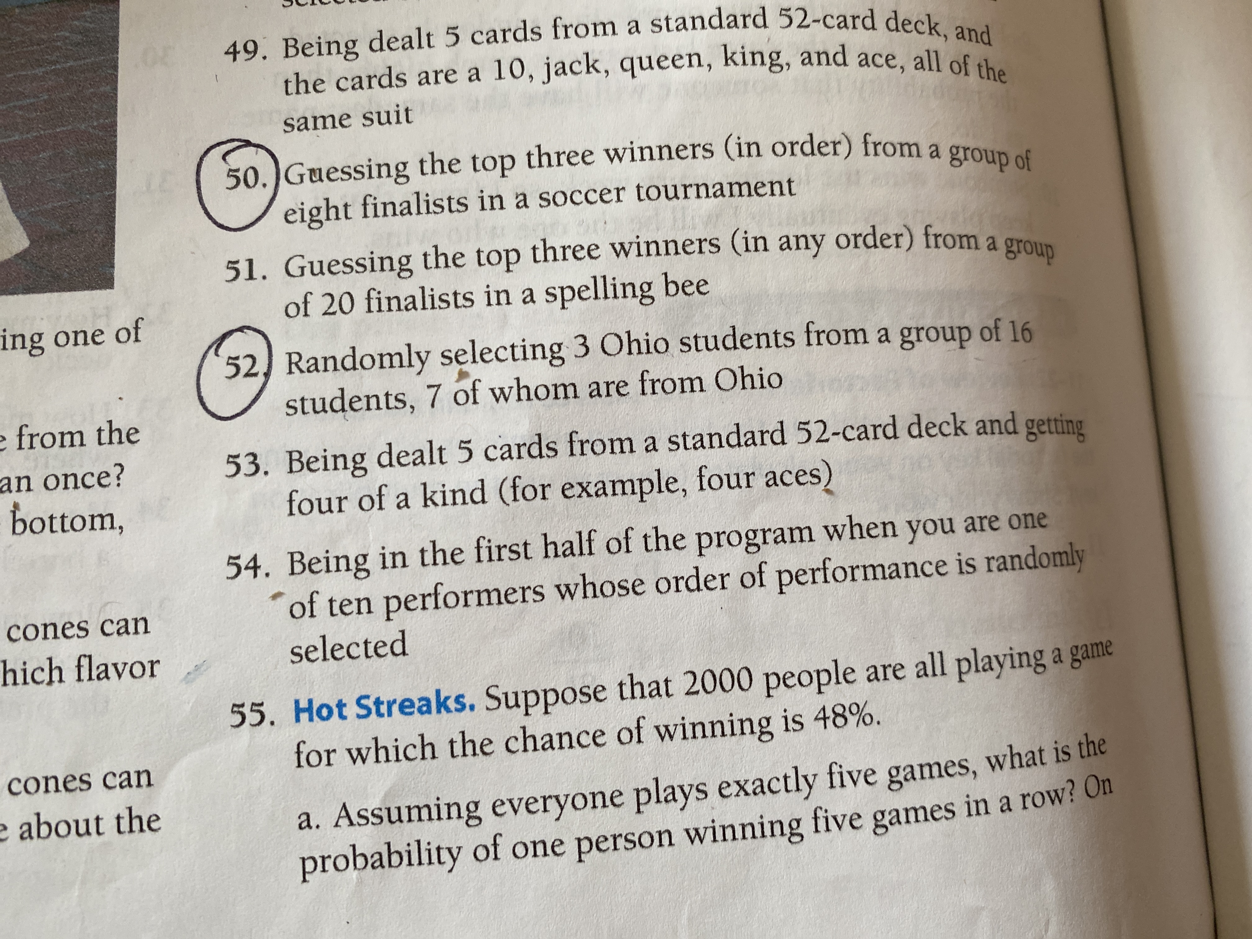 Answered: 49. Being dealt 5 cards from a standard… | bartleby