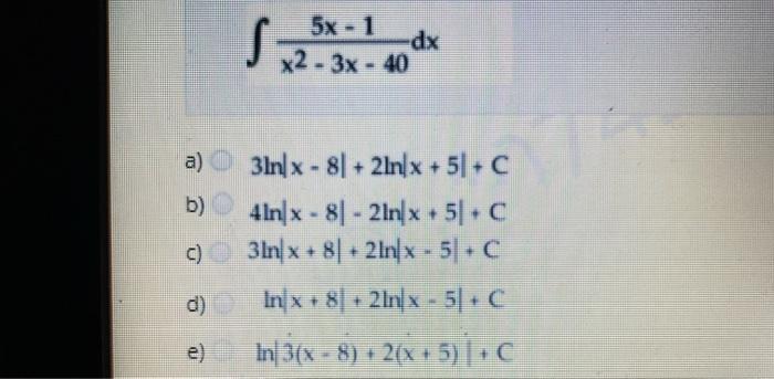 Answered 5h 1 Hr X2 3x 40 A O 3ln X 8 Bartleby