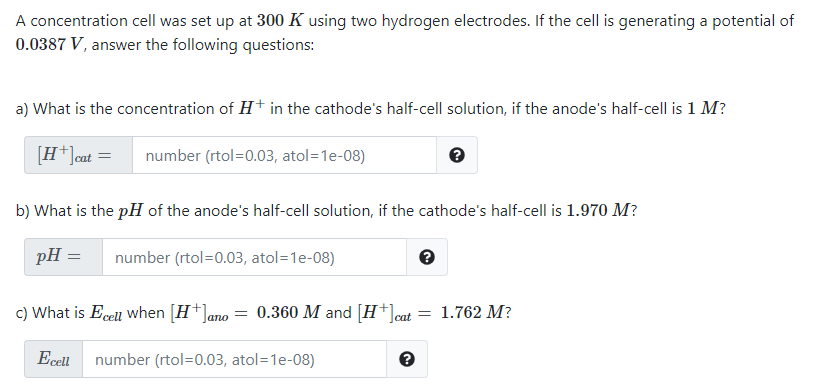 Answered A Concentration Cell Was Set Up At 300 Bartleby