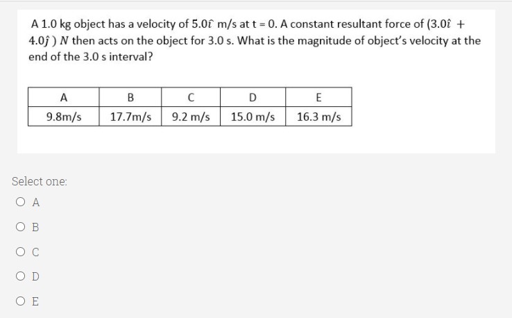 Answered A 1 0 Kg Object Has A Velocity Of 5 0f Bartleby