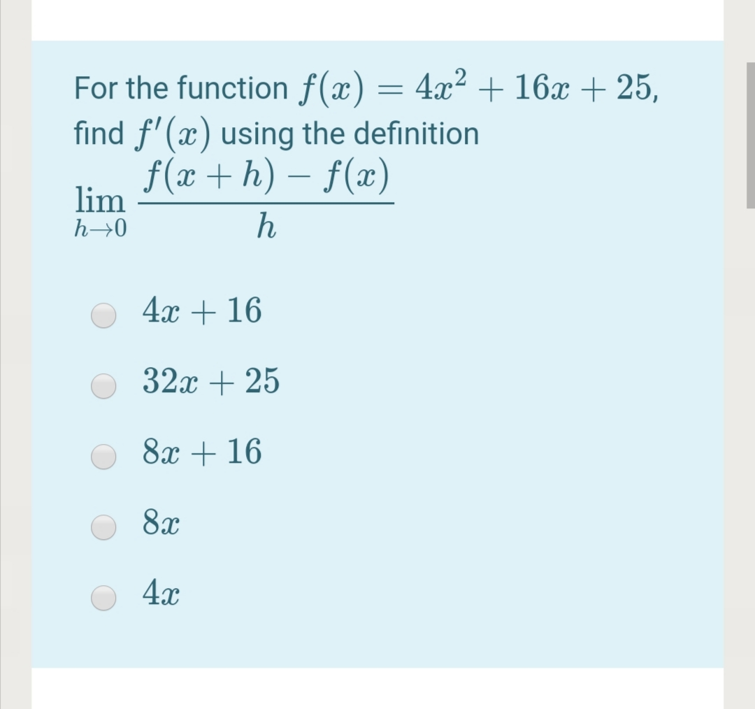 Answered For The Function F X 4x 16x 25 Bartleby