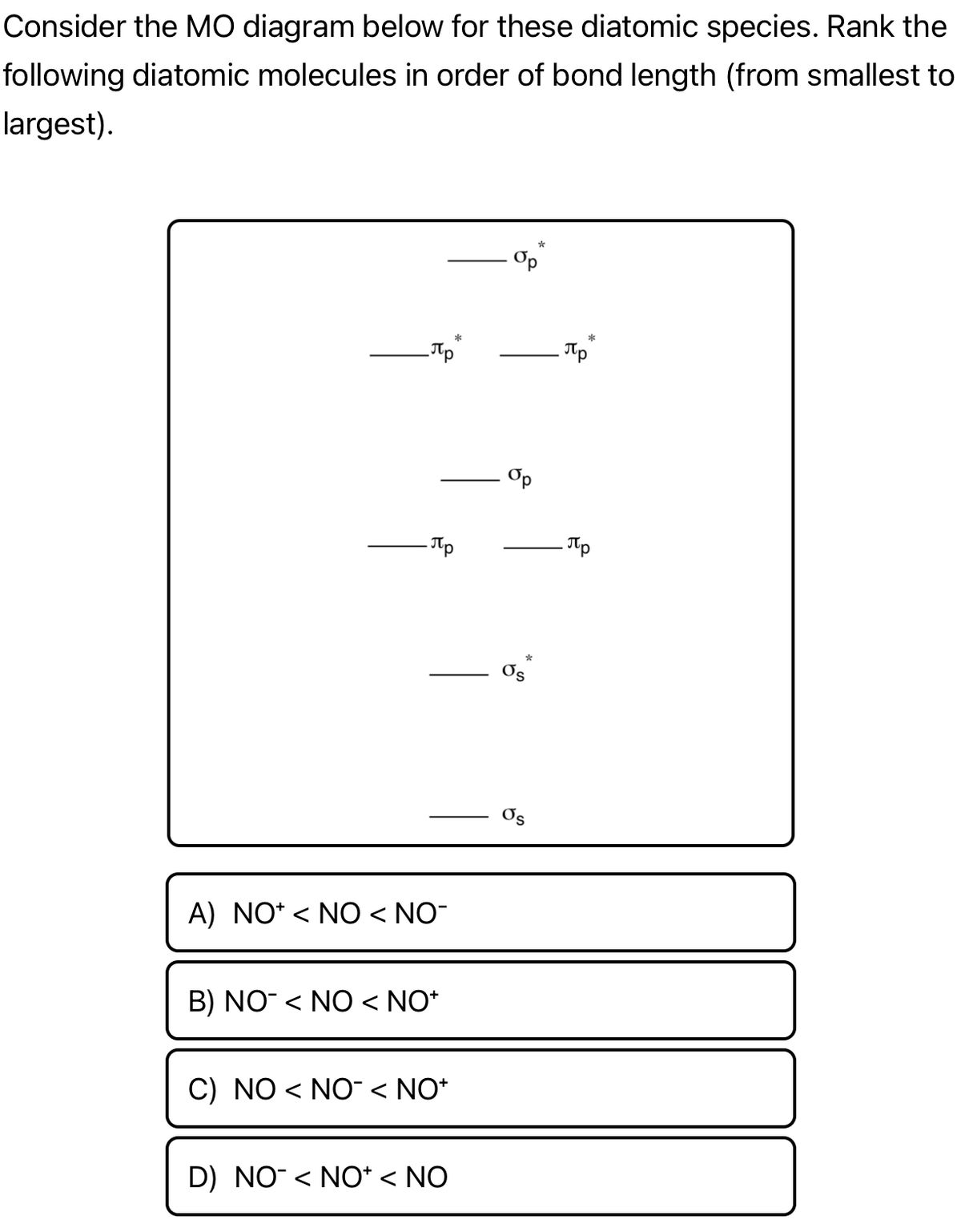 Answered: Consider the MO diagram below for these… | bartleby