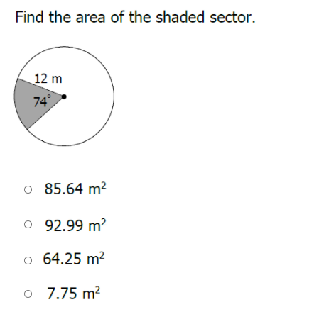 Answered: Find the area of the shaded sector. 12… | bartleby