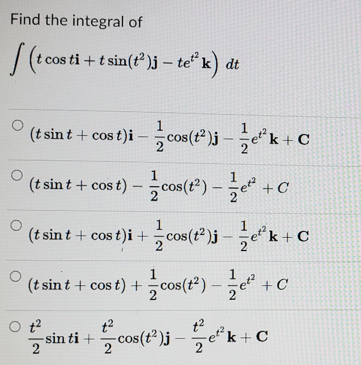Answered Find The Integral Of T Cos Ti T Sin T Bartleby