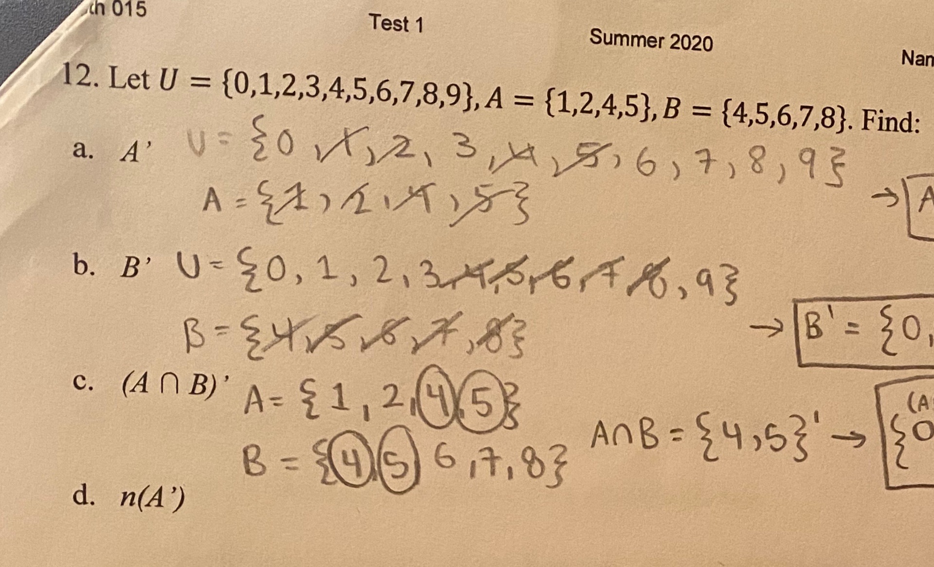 Answered: 12. Let U = {0,1,2,3,4,5,6,7,8,9}, A =… | Bartleby