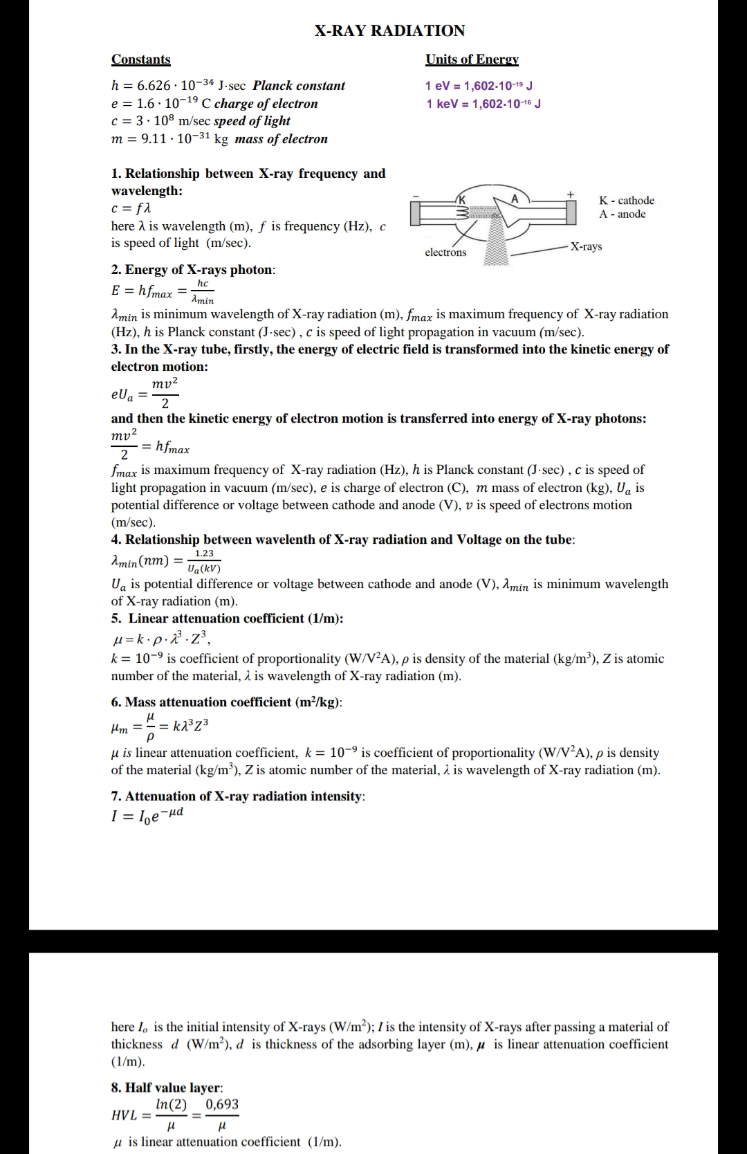 Answered X Ray Radiation Constants Units Of Bartleby