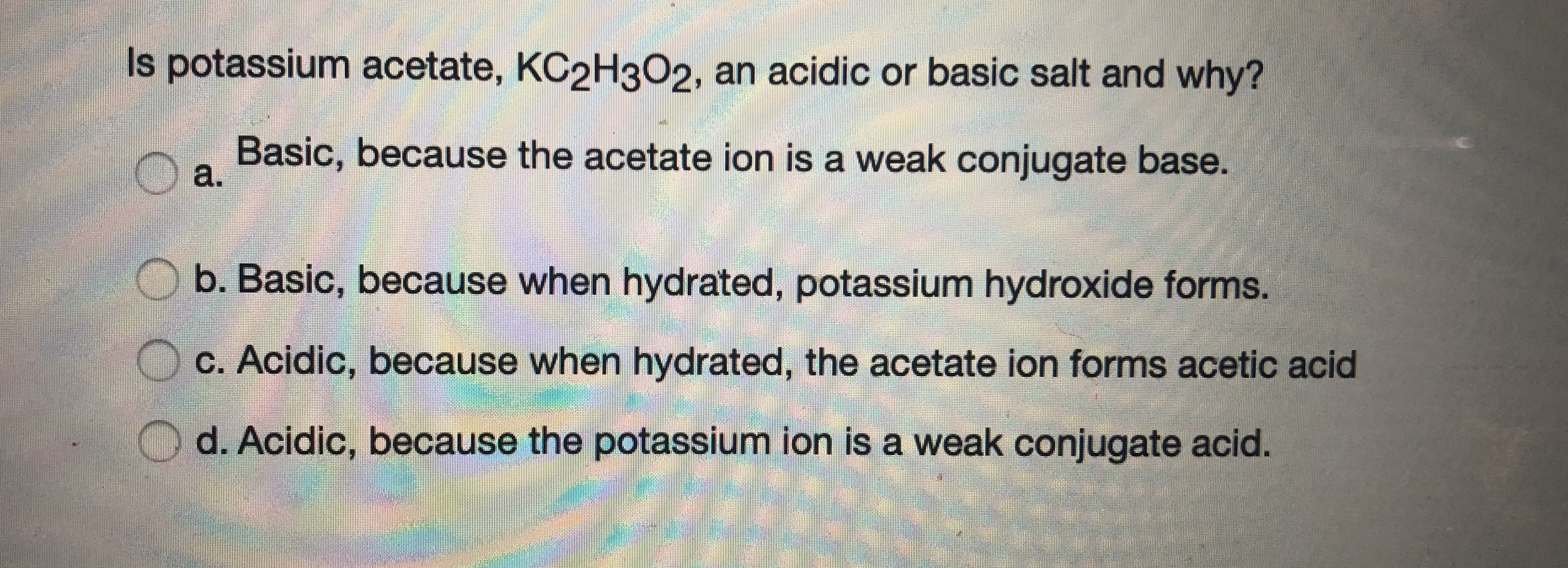 Answered Is Potassium Acetate Kc2h3o2 An Bartleby