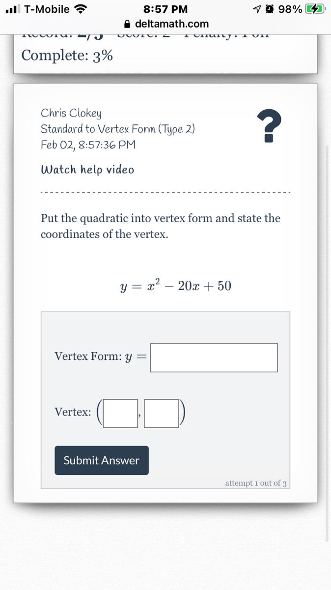 Answered Put The Quadratic Into Vertex Form And Bartleby