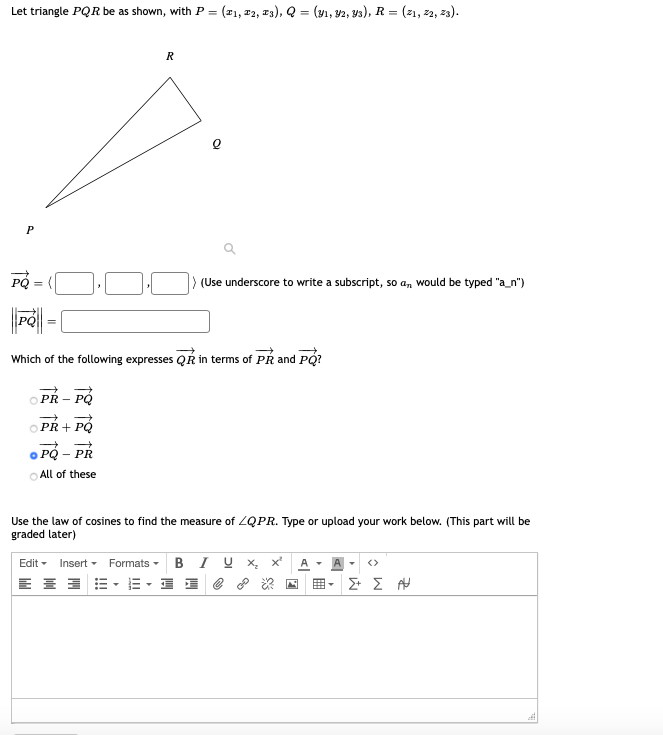 Answered Let Triangle Pqr Be As Shown With P Bartleby