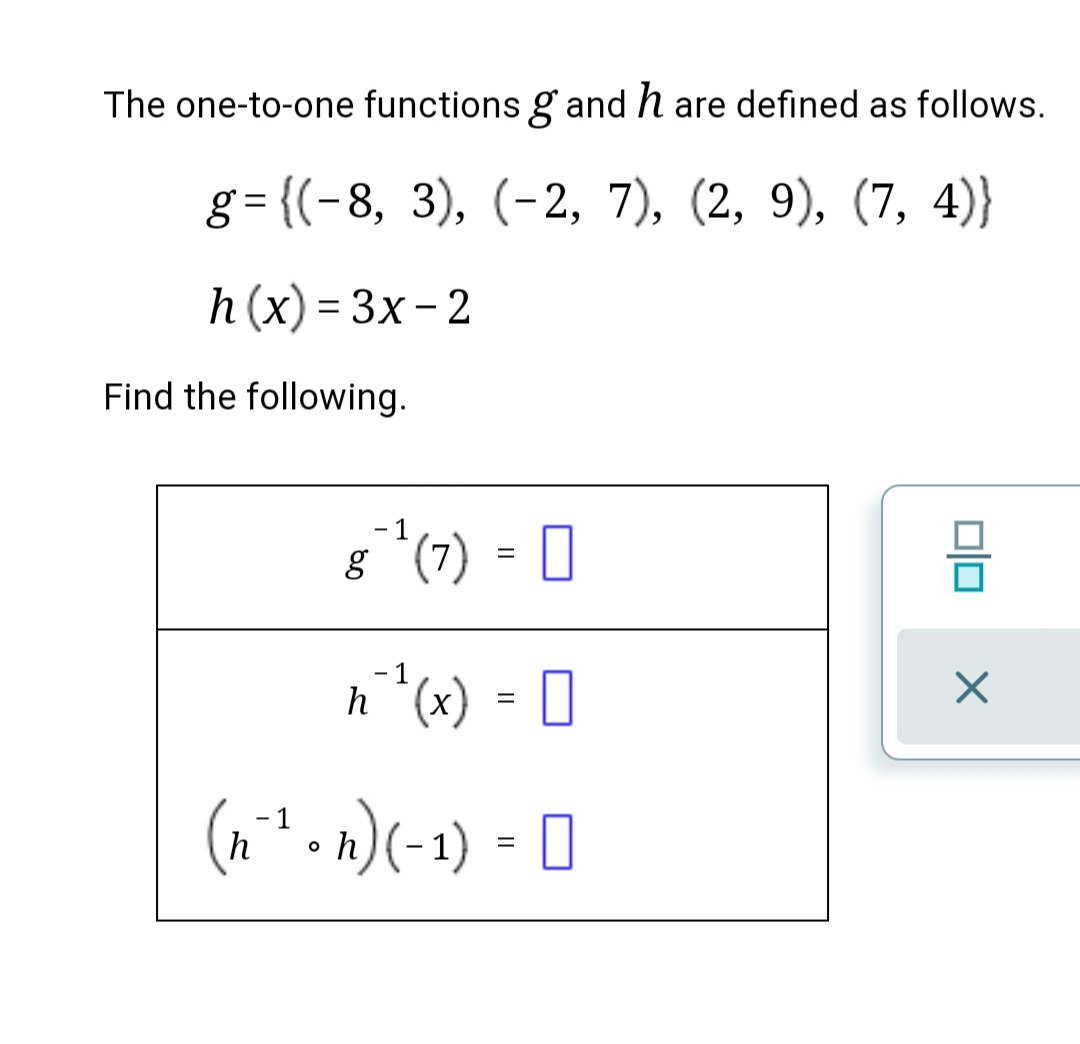 Answered The One To One Functions G And H Are Bartleby