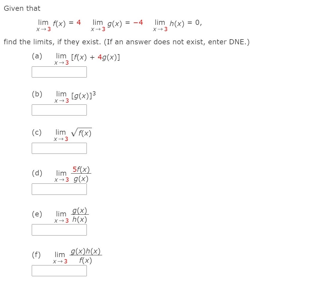 Answered Given That Lim F X 4 Lim G X 4 Bartleby