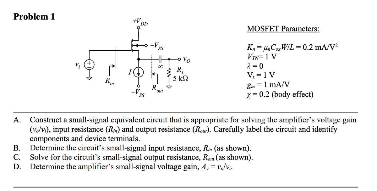 Answered V Dd Mosfet Parameters V K Bartleby