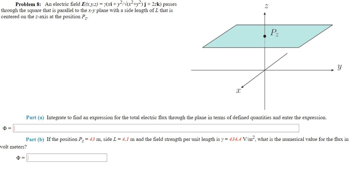 Answered Problem 8 An Electric Field E X Y Z Bartleby