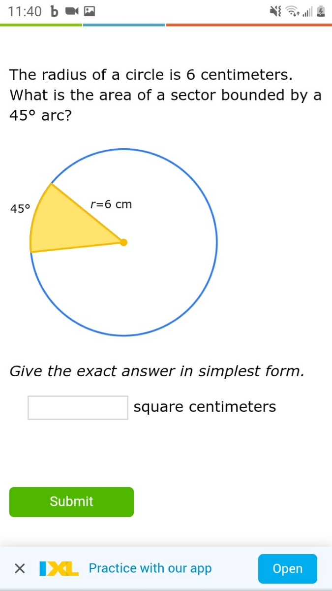 what is the area of this circle in square centimeters 6cm