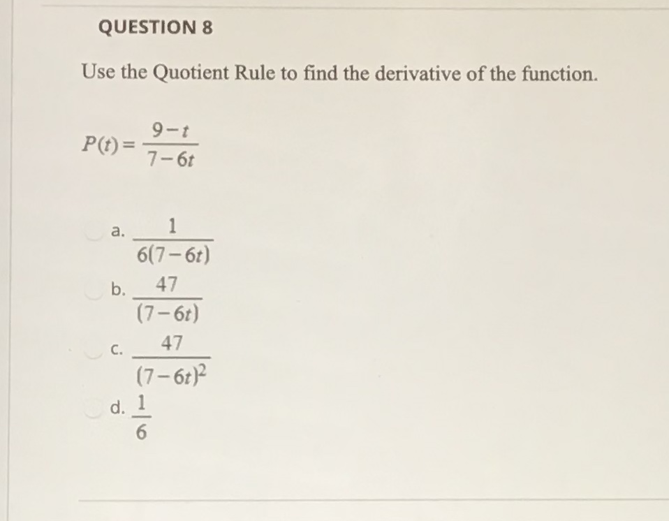 Answered: Use The Quotient Rule To Find The… | Bartleby