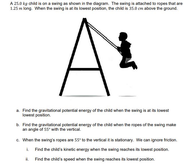 Answered A 25 0 Kg Child Is On A Swing As Shown Bartleby