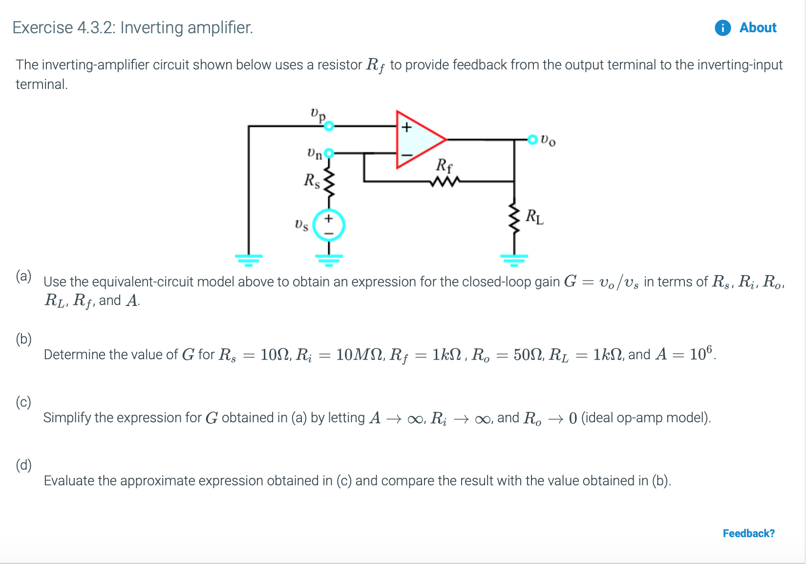 Answered Exercise 4 3 2 Inverting Amplifier Bartleby