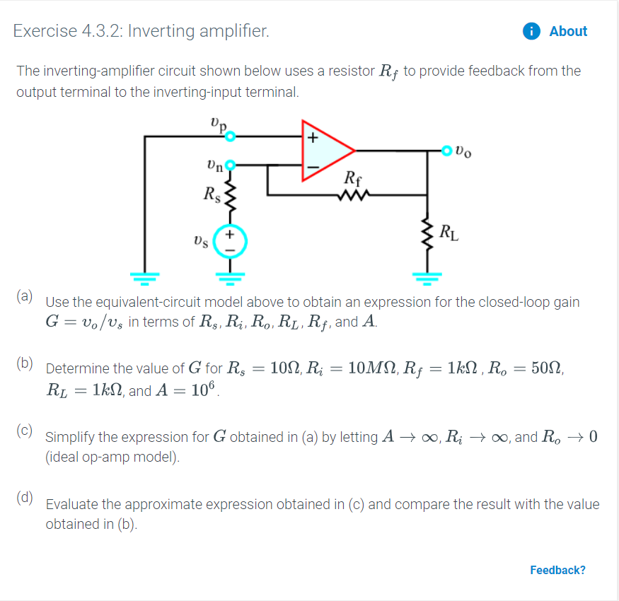 Answered Exercise 4 3 2 Inverting Amplifier Bartleby
