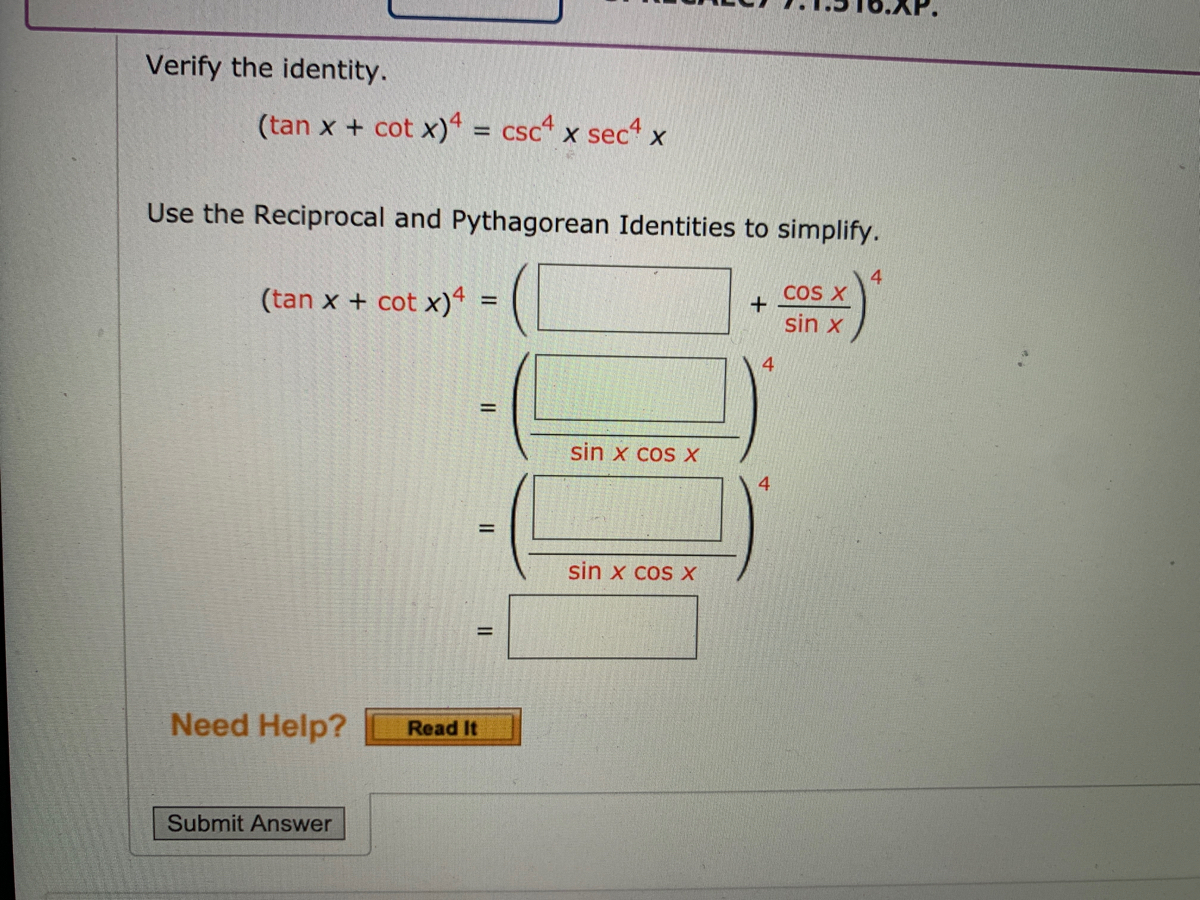 Answered Verify The Identity Tan X Cot X ª Bartleby