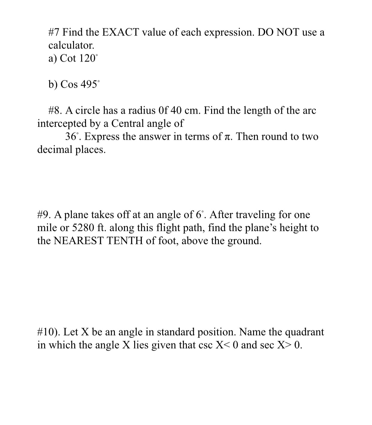 Answered 7 Find The Exact Value Of Each Bartleby