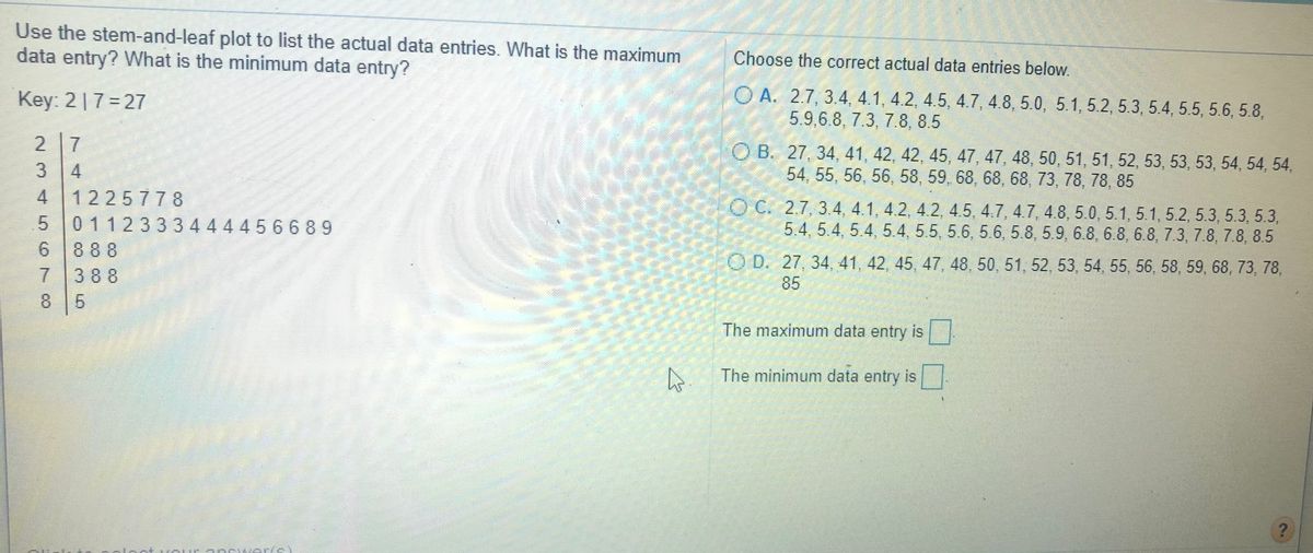 Answered Use The Stem And Leaf Plot To List The Bartleby 5151