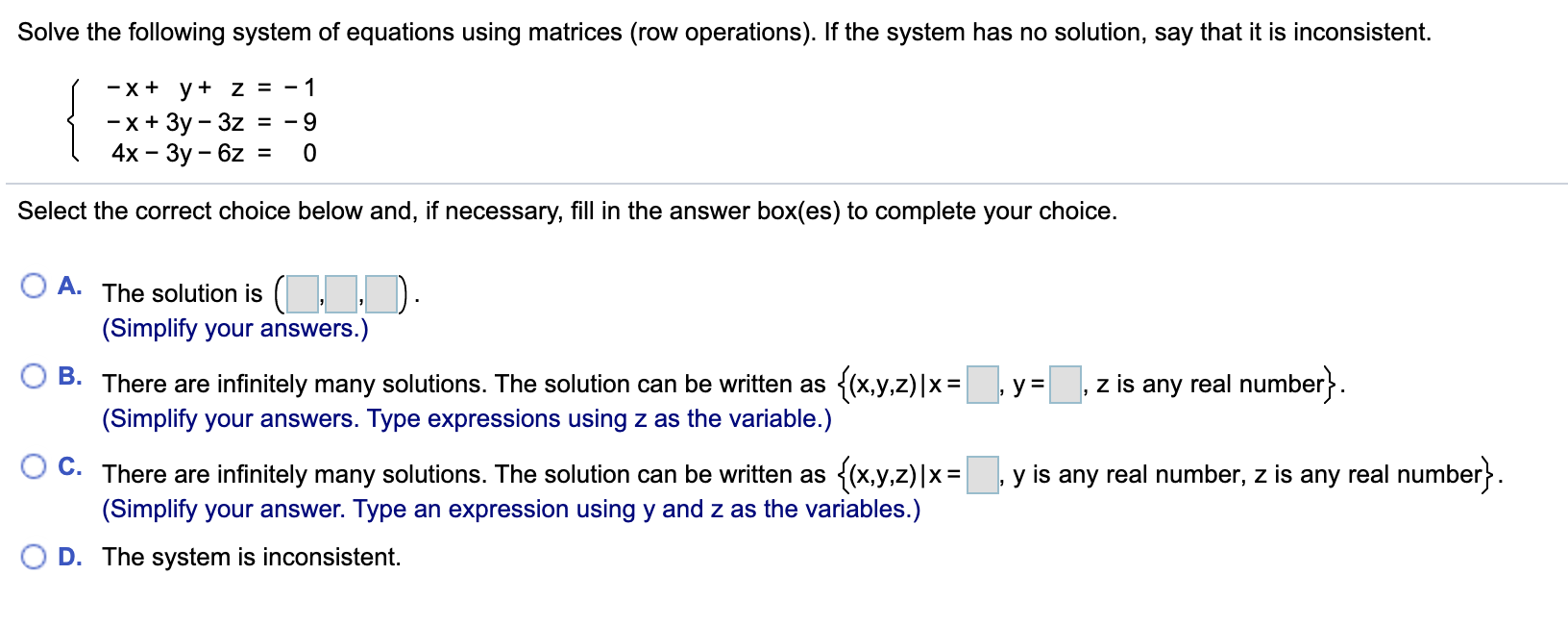 Inconsistent System Of Equations Matrix