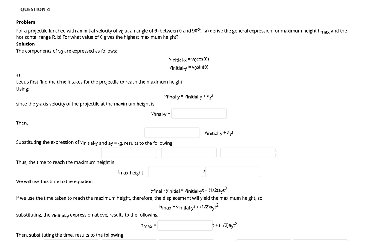 Answered Question 4 Problem For A Projectile Bartleby