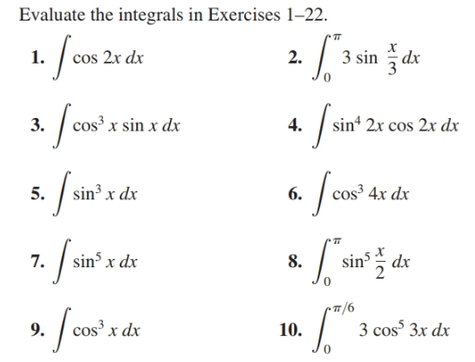 evaluate integration of sin x cos 2 x dx