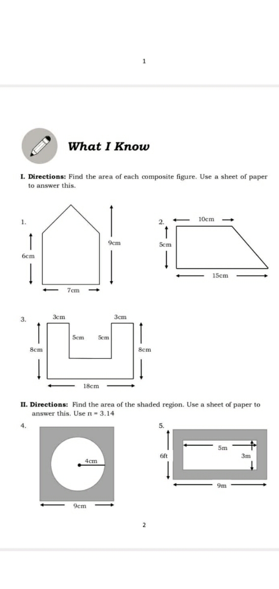 Answered I Directions Find The Area Of Each Bartleby