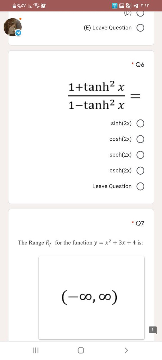 Answered 1 Tanh X Sinh 2x O Cosh 2x O Bartleby