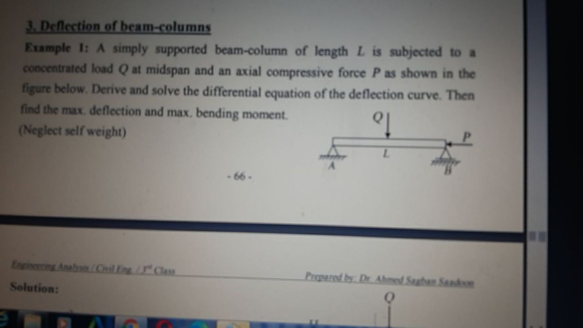 Answered 3 Deflection Of Beam Columns Example Bartleby