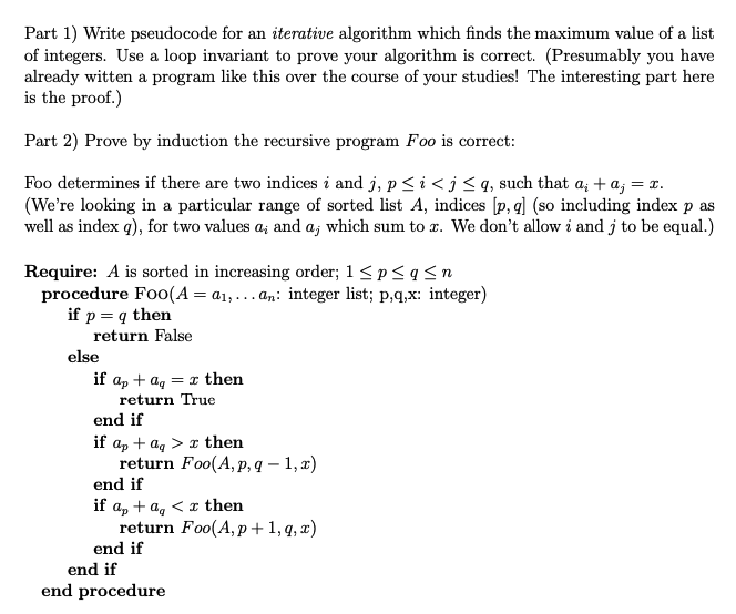 Answered: Part 1) Write pseudocode for an… | bartleby