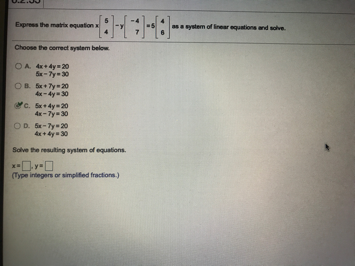 Answered 4 Express The Matrix Equation X Y 5 Bartleby