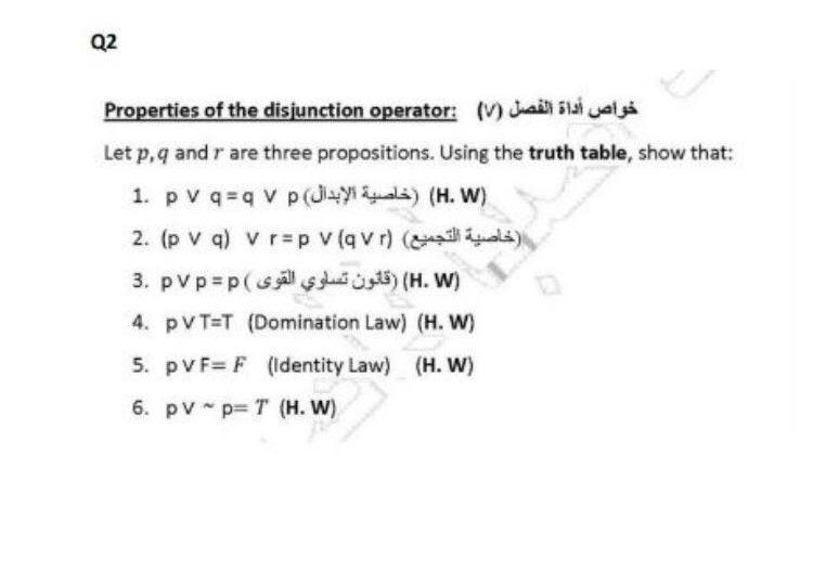 Answered Properties Of The Disjunction Operator Bartleby