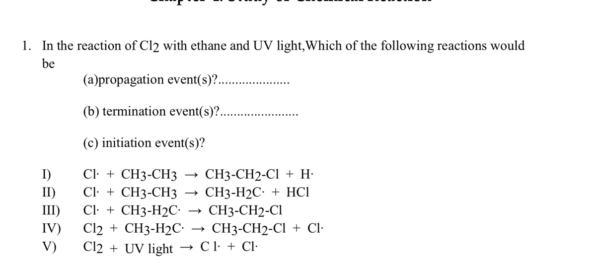 Answered 1 In The Reaction Of Cl2 With Ethane Bartleby